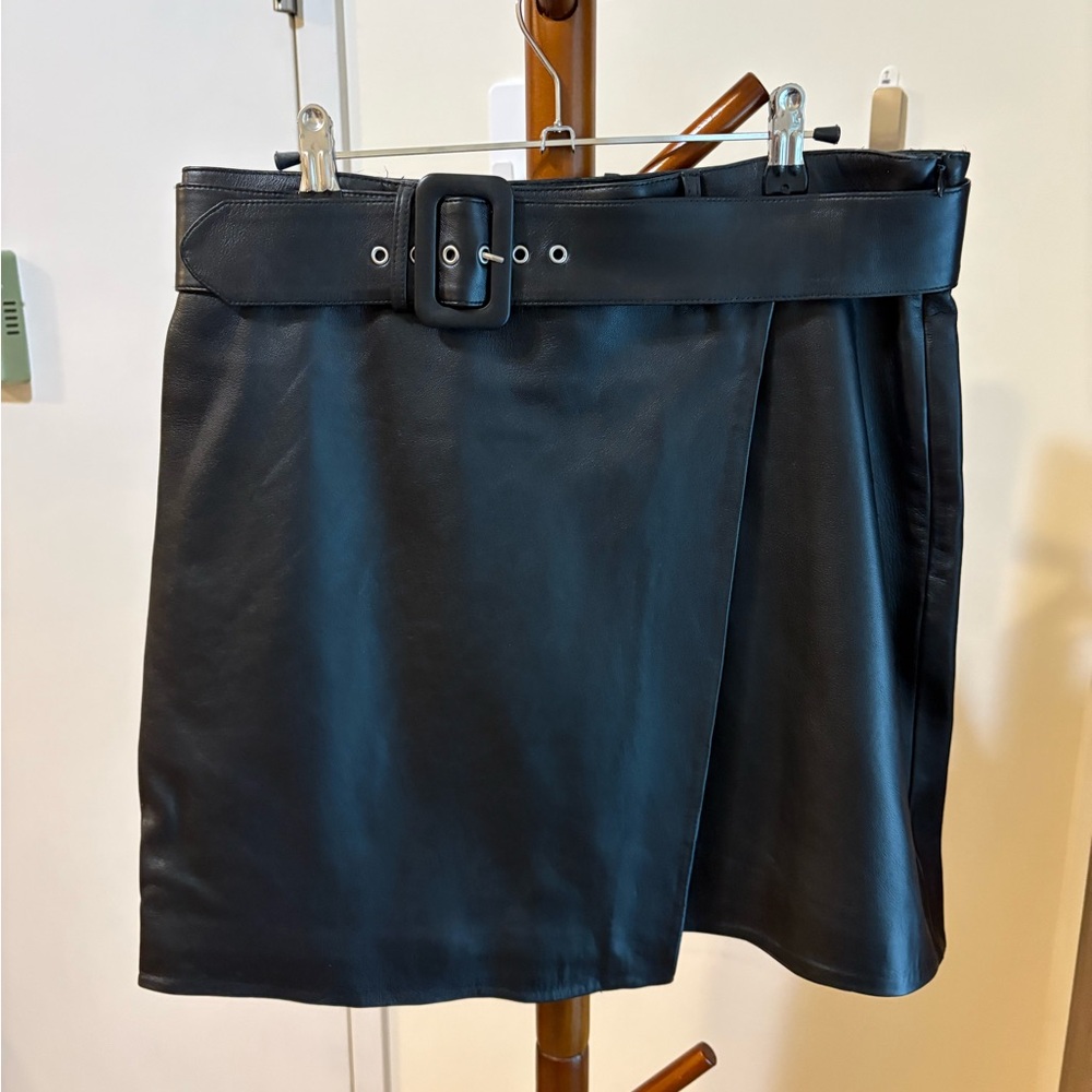 & Other Stories LA Atelier 100% Leather Mini Skirt Belted Black US 10 NWOT